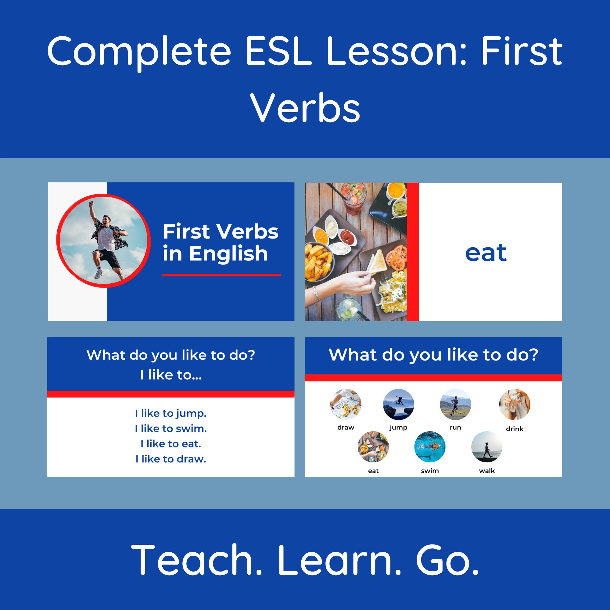 Complete ESL Lesson Plan First Verbs | Etsy