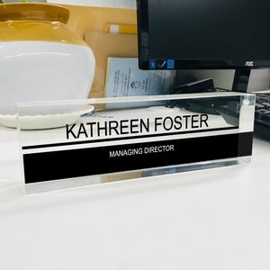 Personalized Name Plate for Desk | Custom Office Decor Nameplate Sign | Personalised Gift | Name Plaque on Clear Acrylic Glass Block