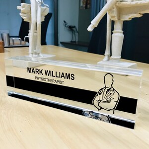 Personalized Name Plate for Desk | Doctor Design On Clear Acrylic Glass | Custom Office Decor Nameplate Sign | Personalized Gift