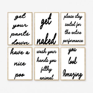Set von 6 lustigen Badezimmer druckbare Wanddekoration, Badezimmer Zeichen Poster, Badezimmer Zitate Dekoration, lustige Zitate, sofortiger DIGITALER DOWNLOAD