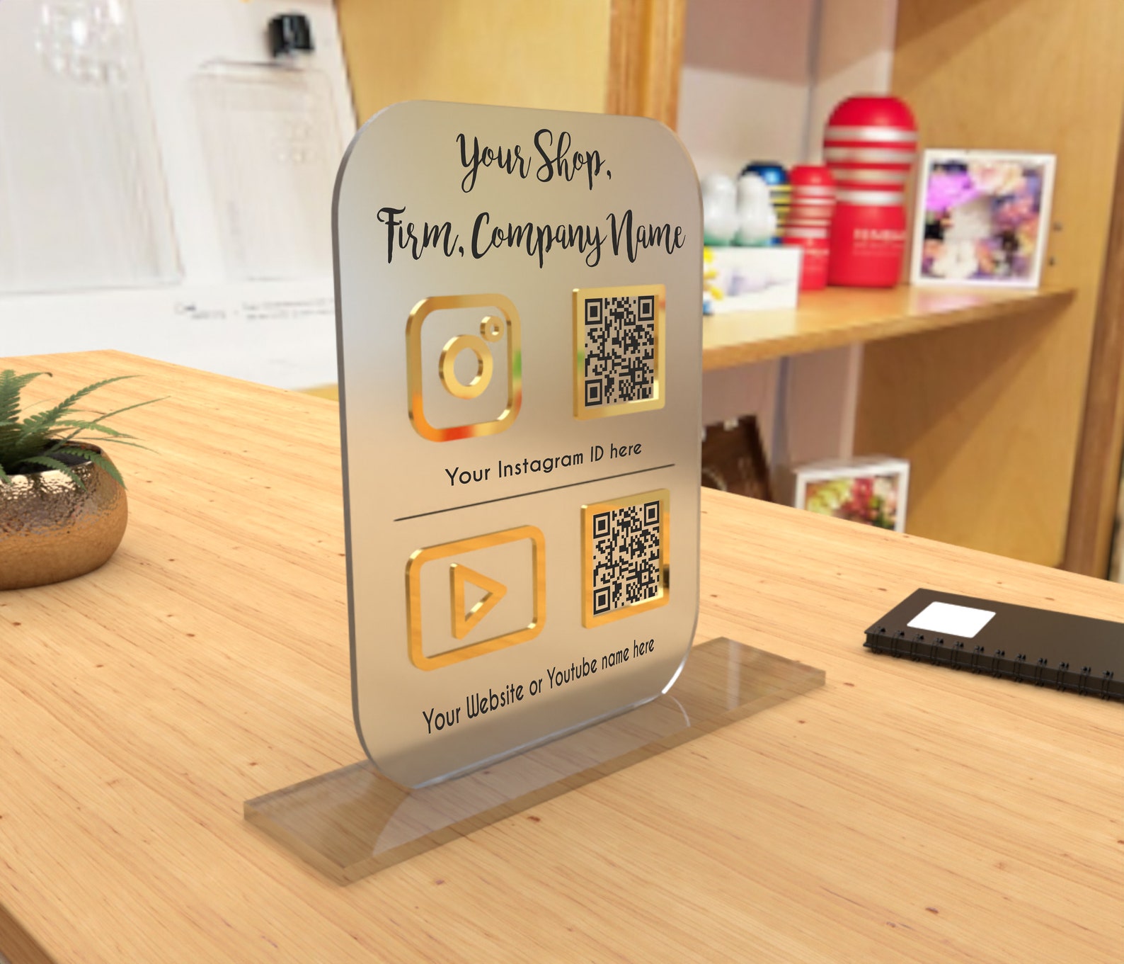 Personalized Social Media QR Code Sign: Black & White Acrylic (10x8 ...