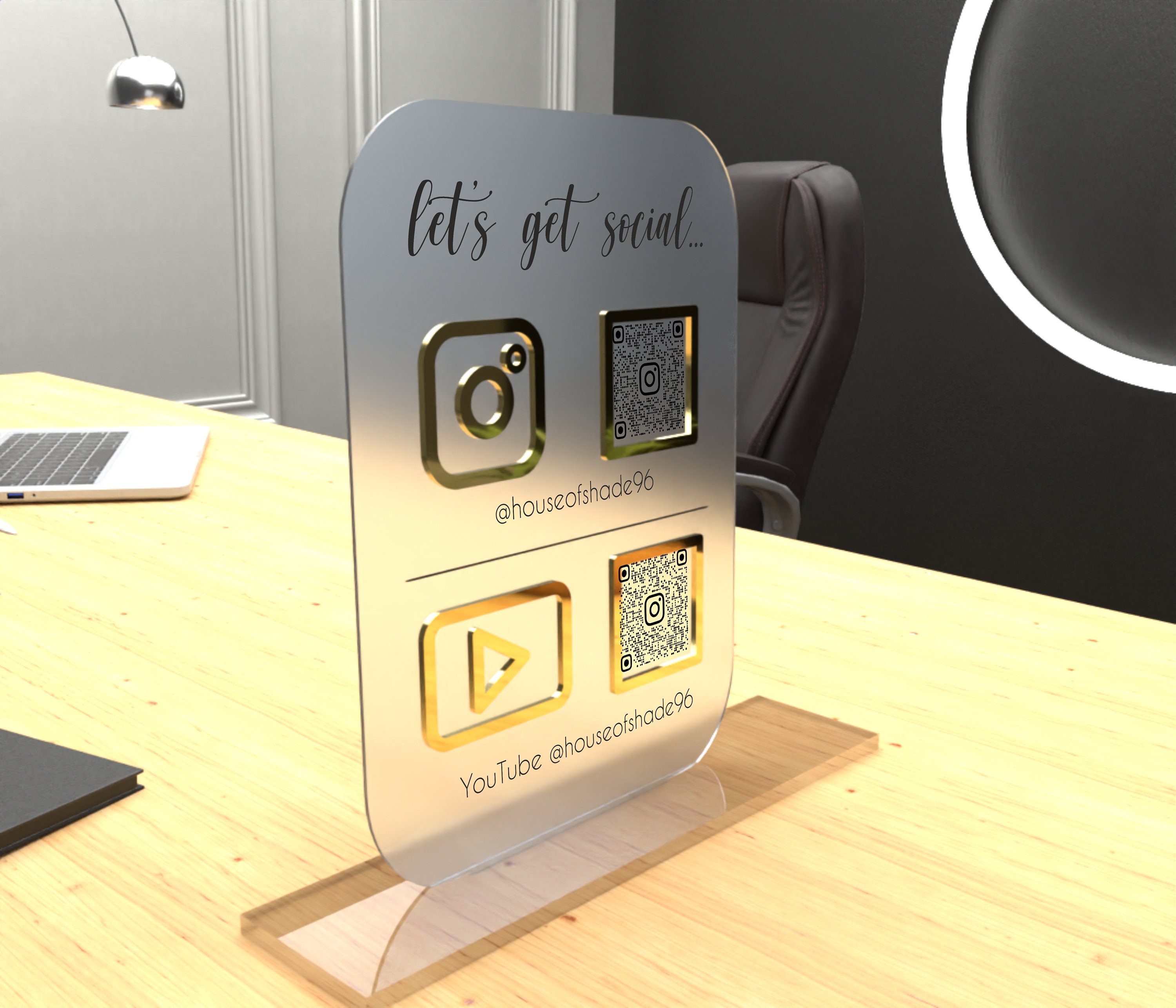 Personalized Social Media QR Code Sign: Black & White Acrylic (10x8 ...