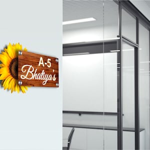 Sunflower Door Name Plate, 10MM Thick Acrylic Name Plate, Laser Cut Custom Door Name Plates, Crystal Clear Acrylic, Sign Plate
