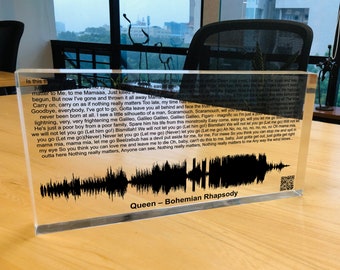 Custom Soundwave Art, Song Lyrics on Acrylic Block with QR Code