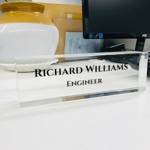 Personalized Acrylic Glass Desk Name Plate: Custom Office Decor