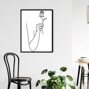 Woman With Rose Line Art Poster, Line Poster, Black & White Line Art, Line Print, Home Décor, Bedroom Wall Art Gift DIGITAL DOWNLOAD
