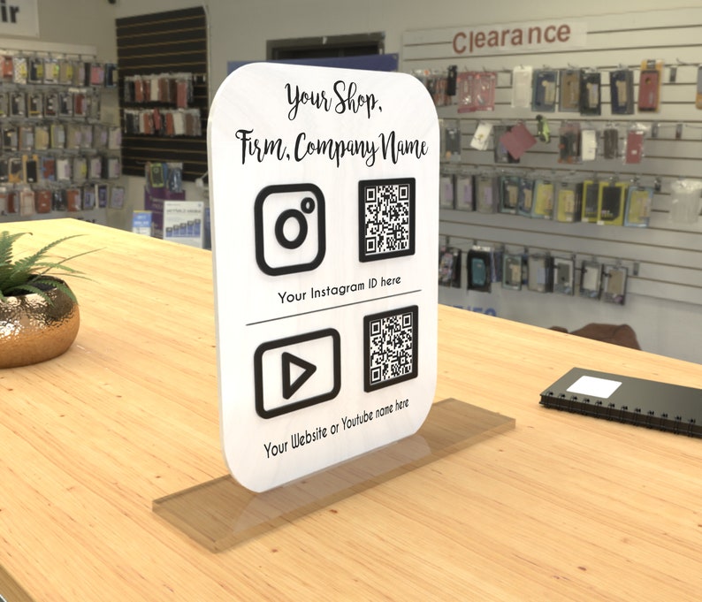 Personalized Social Media QR Code Sign: Acrylic Shop Display (10x8 ...