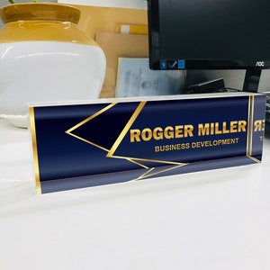 Personalized Name Plate for Desk | Custom Office Decor Nameplate Sign | Personalized Gift | Succulents Design On Clear Acrylic Glass