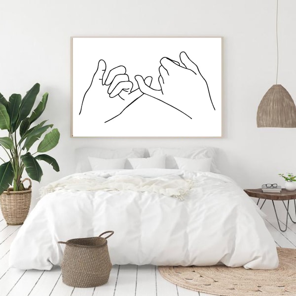 Pinky Swear Line Art, Hands Line Art, Pinky Promise Hands Print, Hand Drawn Line Art, Couple Line Drawing, Bedroom Wall Art DIGITAL DOWNLOAD