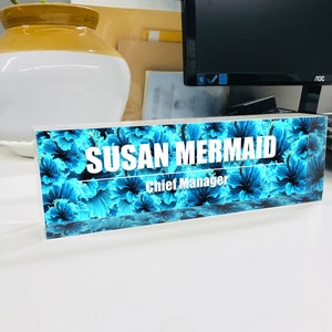 Name Plates, Custom Office Decor, Nameplate Sign, Personalized Name Plate for Desk, Succulents Design On Clear Acrylic Glass