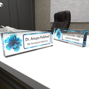 Set of 2 Nameplates | Custom Office Desk Name Plate | Personalized Nameplates | Succulent Design Name Plaque | Acrylic Desk Nameplates