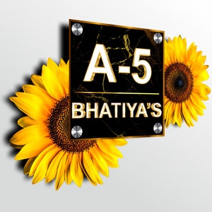 Sunflower Door Name Plate, Laser Cut Custom Door Name Plates, 10MM Thick Acrylic Name Plate, Crystal Clear Acrylic, Sign Plate