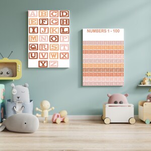 Set of 2 Alphabet Poster Printable Wall Art, ABC Alphabet Print 1-100 Numbers Poster For Nursery Décor Kids Room Class Room DIGITAL DOWNLOAD