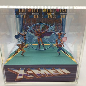 X-Men Arcade Game Final boss fight against Magneto Shadow Box Diorama Cube