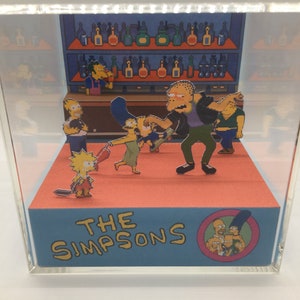 The Simpsons Arcade Game with Moe and Barney Shadow Box Diorama Cube