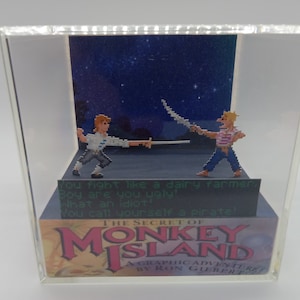The Secret of Monkey Island Pirate Insult Fight with Optional Flavor Text Shadow Box Diorama Cube