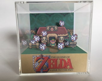 The Legend of Zelda A Link to the Past Fortune Teller Cucco Frenzy Shadow Box Diorama Art