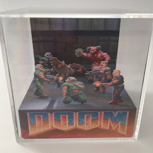 Doom Multiplayer Space Marine Battle Shadow Box Diorama Cube