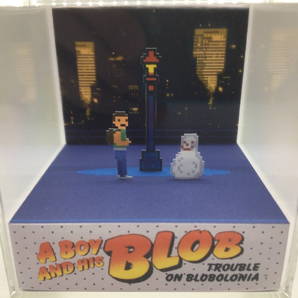 A Boy and His Blob Two Homies hanging out Shadow Box Diorama Cube