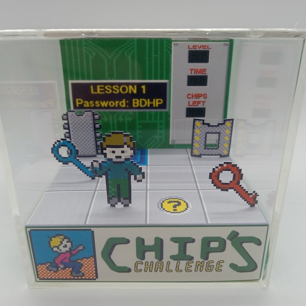 Chip's Challenge Lesson 1 Video Game Shadow Box Diorama Cube