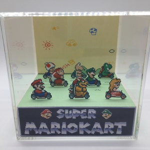 Super Mario Kart Intro Screen for the SNES Shadow Box Diorama Cube