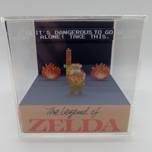 The Legend of Zelda Link gets the Wooden Sword Shadow Box Diorama Cube