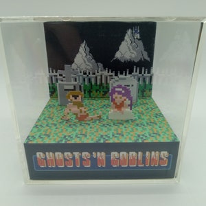 Ghosts N&#39; Goblins Cemetary Picnic Video Game Shadow Box Diorama Cube