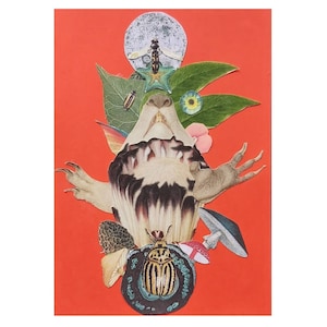 Die Wildlinge: Neumond. Original Collage Kunstwerk, Papier geschnittene Collage auf Karte, Mehrfarbig, montiert, gerahmt.