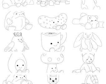 Jellycat Inspired Colouring Sheets | Cute Printable Art | Fun Activity for Kids, Teens, Adults | Mindfulness Activity | Instant Download