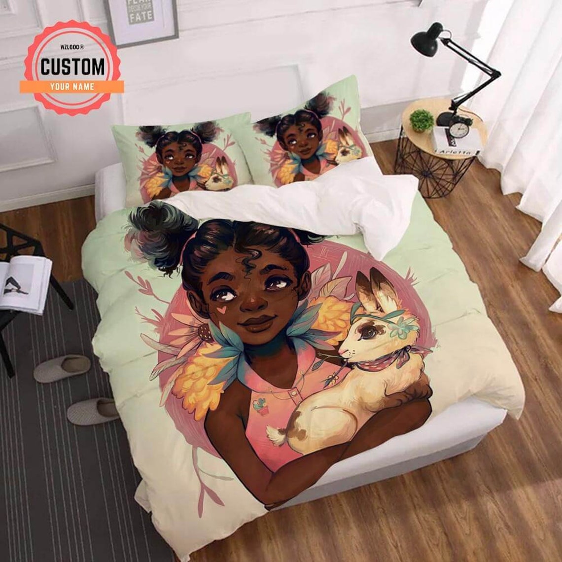 Black Girl Bedding set Cute Girl Bedding set Blanket and Etsy