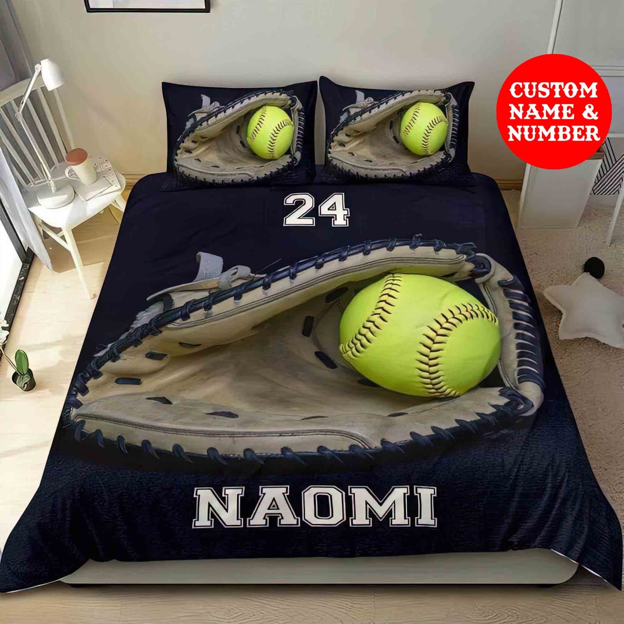Personalized Softball Bedding Set Custom Name Softball Etsy