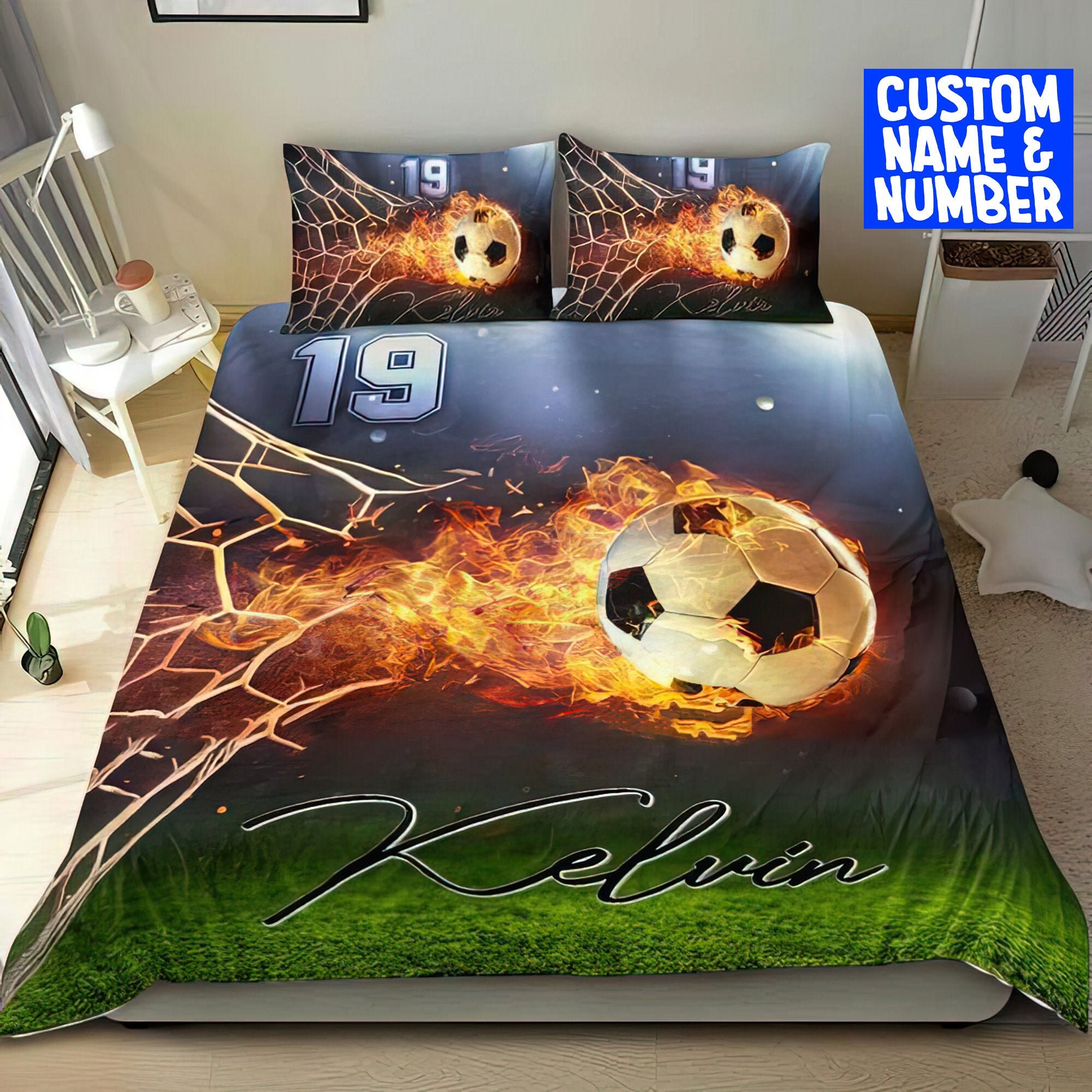 Personalized Soccer Bedding Set Custom Name Soccer Bedding Etsy