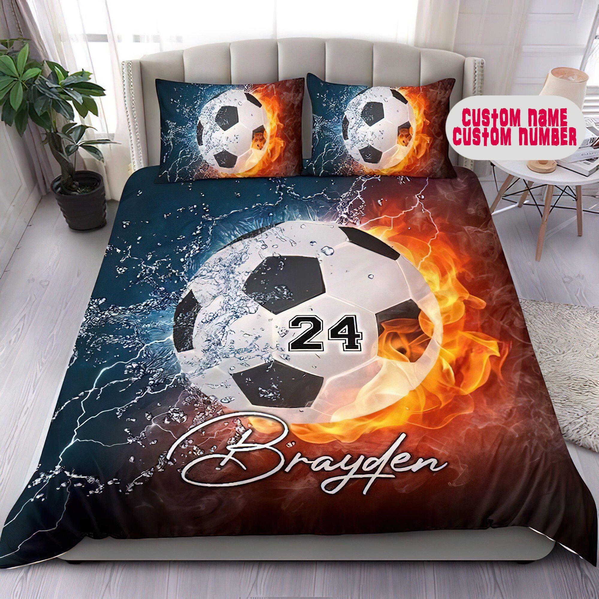 Personalized Soccer Bedding Set Custom Name Soccer Bedding Etsy