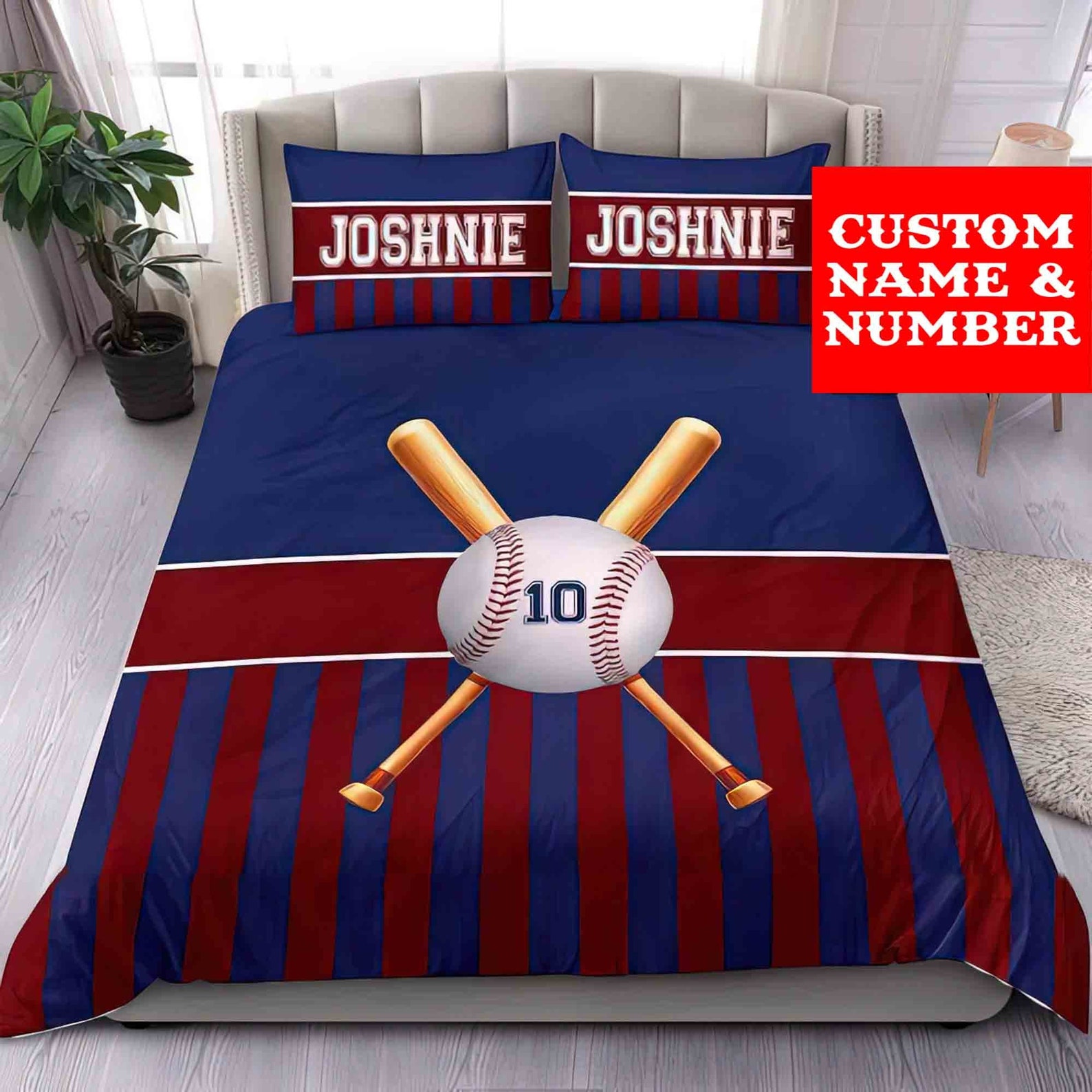 Personalized Baseball Bedding Set Custom Name Baseball Etsy