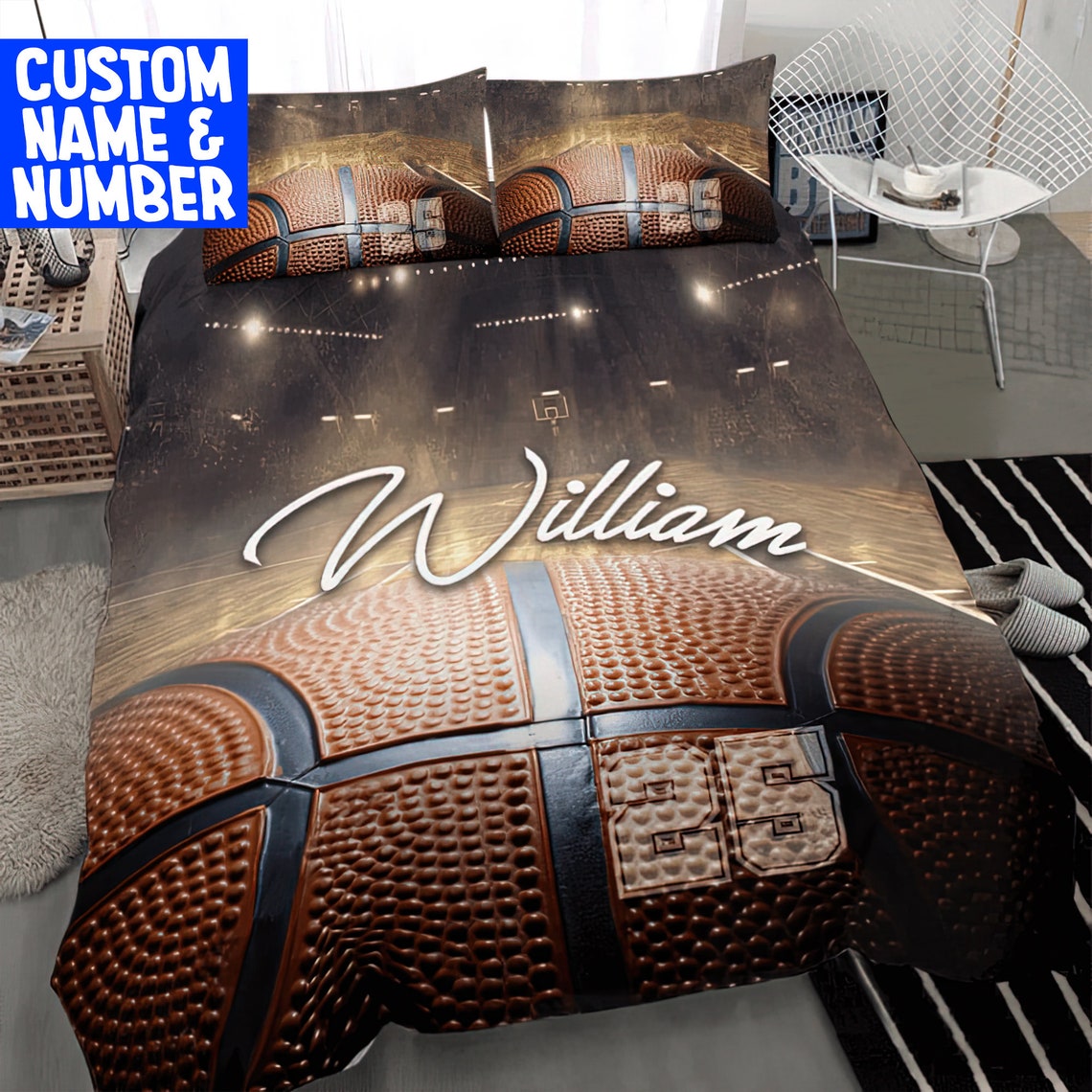 Personalized Basketball Bedding Set Custom Name Basketball Etsy