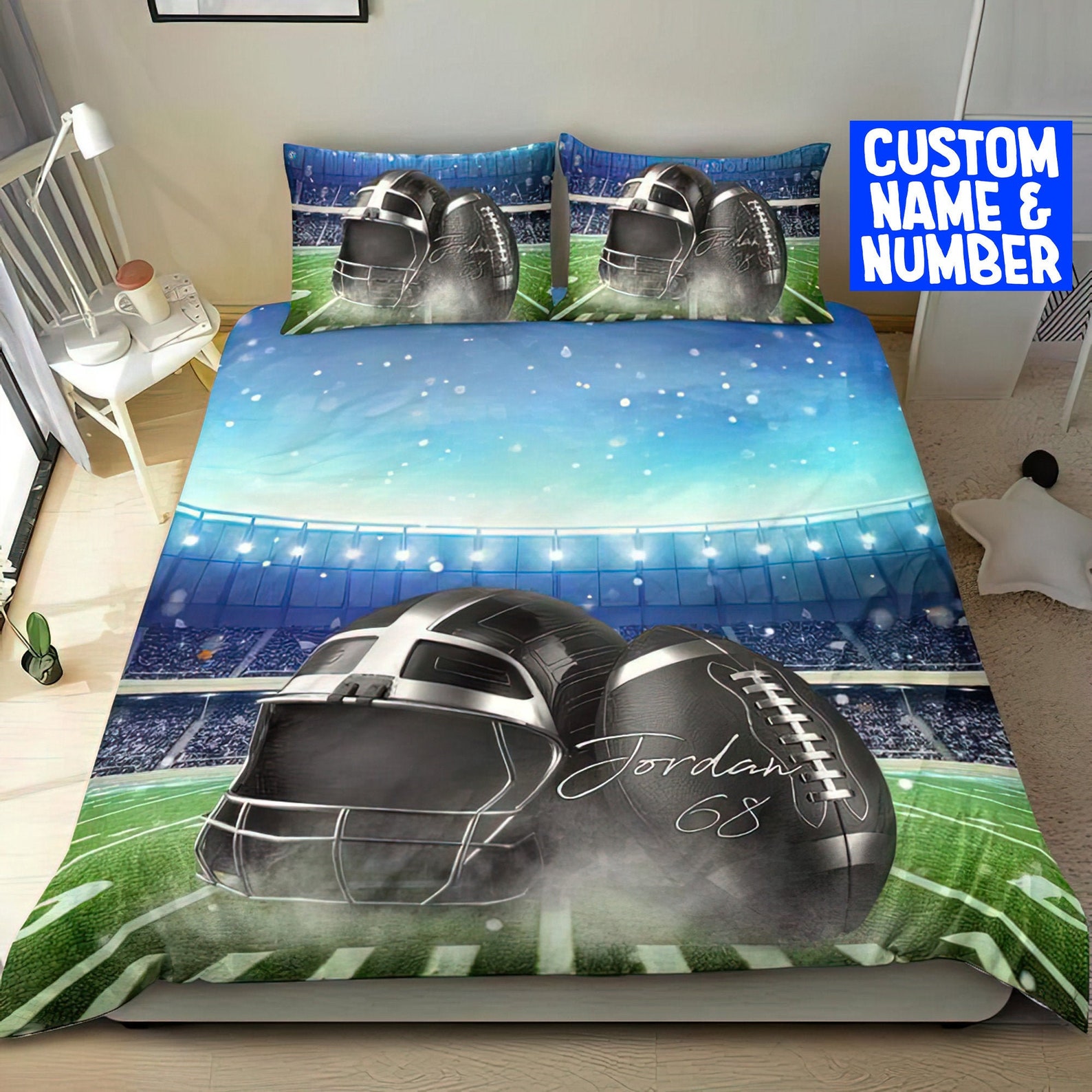 Personalized Football Bedding Set Custom Name Football Etsy