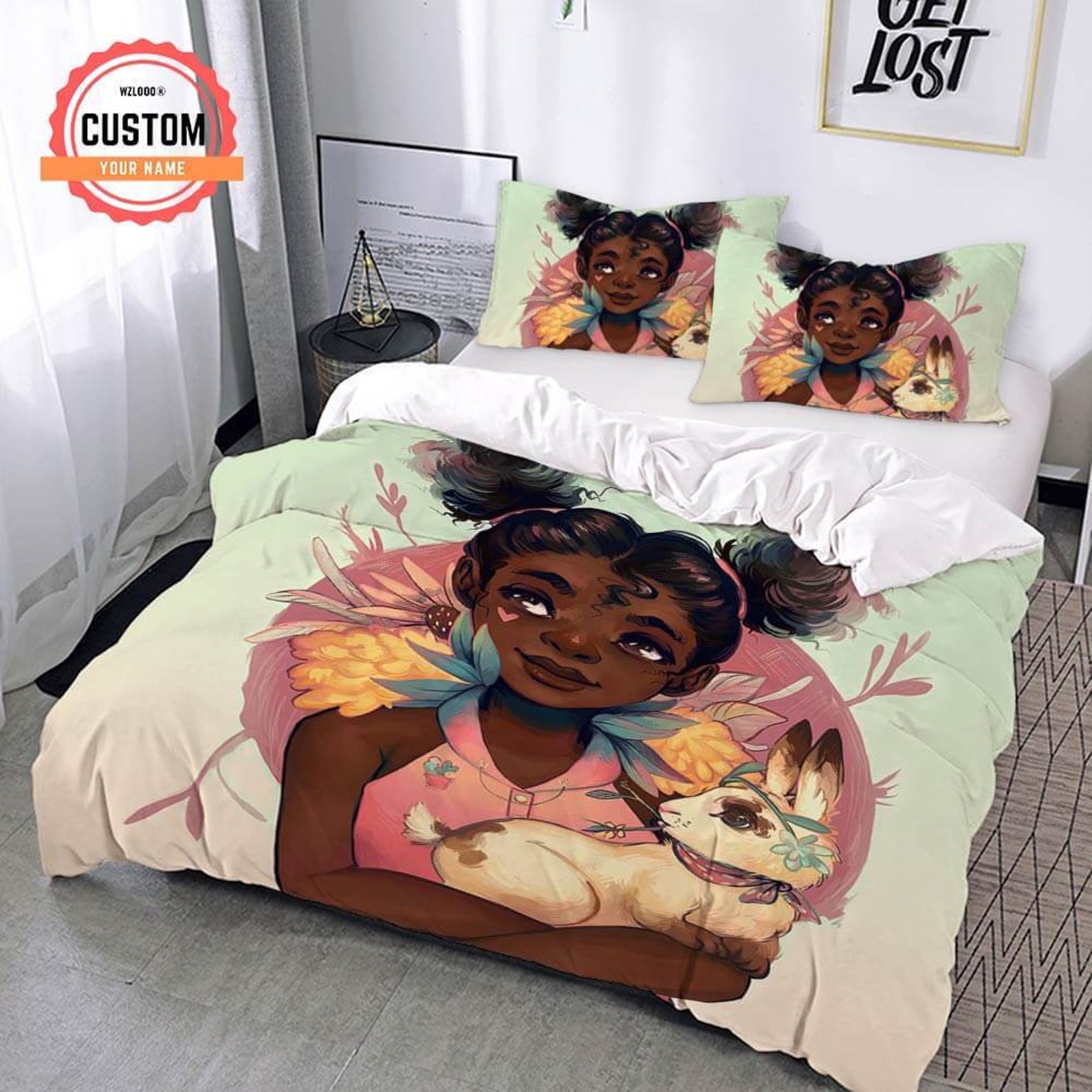 Black Girl Bedding set Cute Girl Bedding set Blanket and Etsy