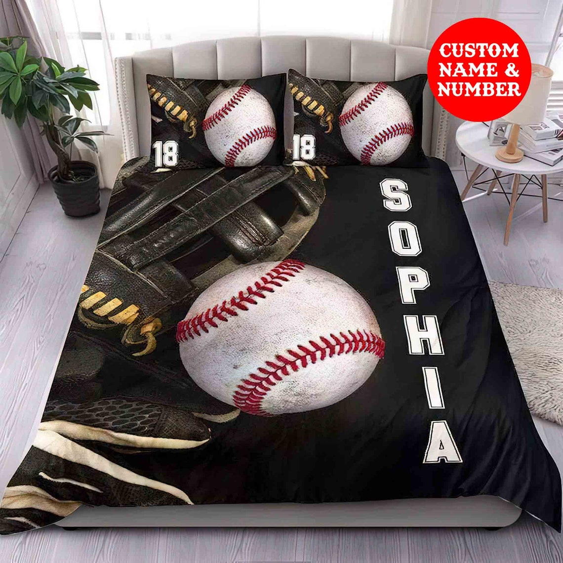 Personalized Baseball Bedding Set Custom Name Baseball Etsy