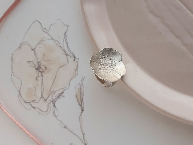 Large Rose Flower Ring Silver Boho Flower Ring Makes a Lovely Gift