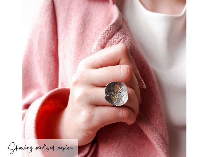 Large Rose Flower Ring Silver Boho Flower Ring Makes a Lovely Gift