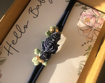 Navy Flower Headband for Newborns, Photoshoots, Weddings