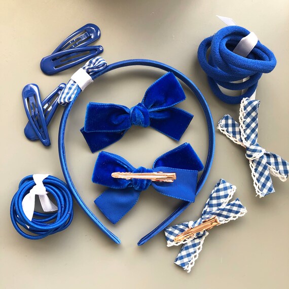 2 Packs Of Royal Blue & White hair bow Clips/hair Accesories/School Uniform 