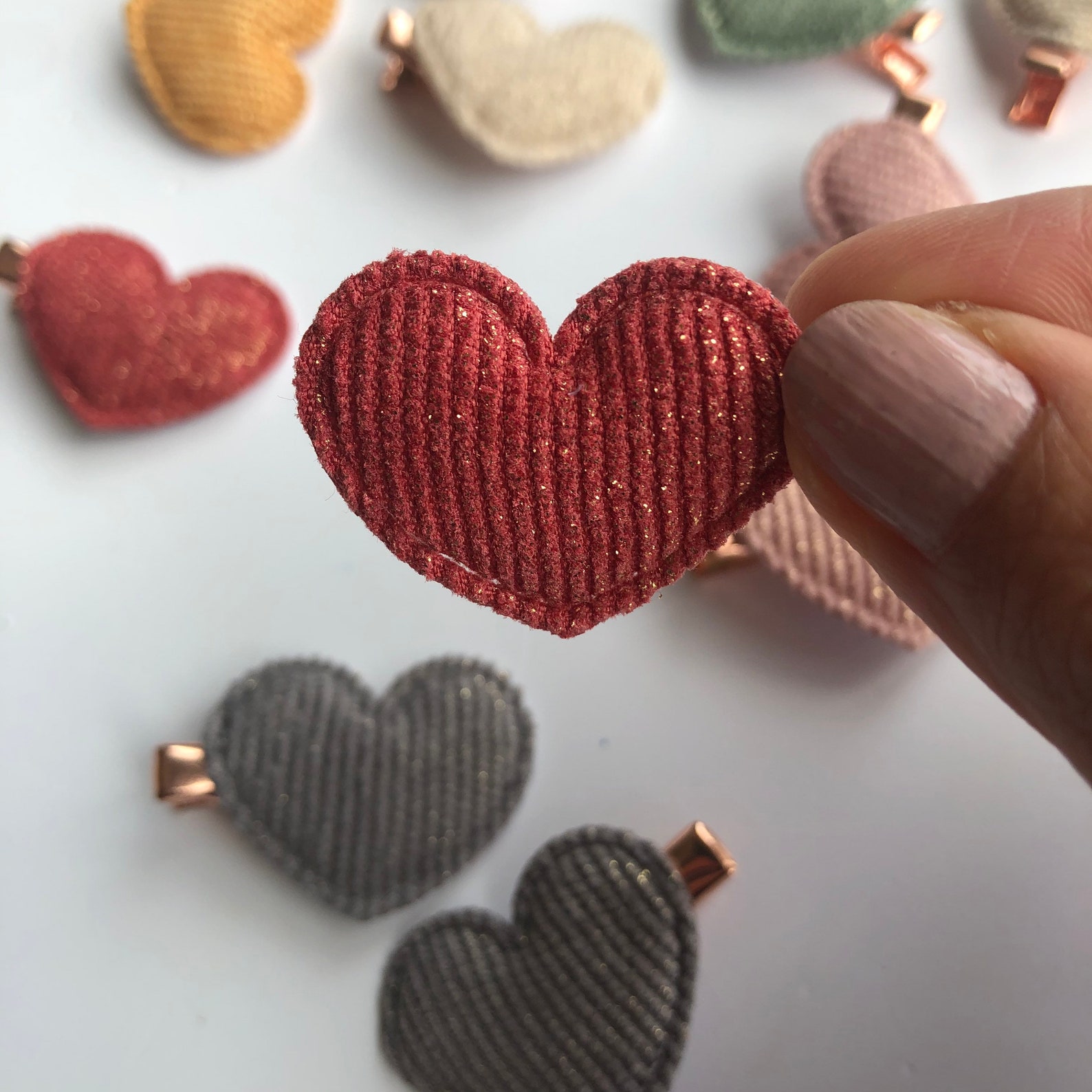 12 Heart Clips Corduroy Hearts or Stars Hair Accessories for Etsy