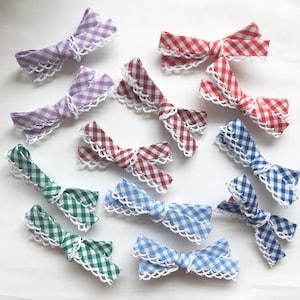 4 Gingham Laced Bows, School Hair Bows, Accessories for Girls
