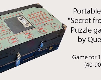 Sala de escape portátil "Alerta Roja - ALTO SECRETO". Caja de juego de rompecabezas. Caja de búsqueda. Cofre de rompecabezas - alto secreto/caja de rompecabezas de madera