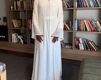 Chiffon Abaya Set with Inner Dress (White)