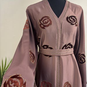 Layan Mauve Pink Embroidered Abaya with Matching Hijab