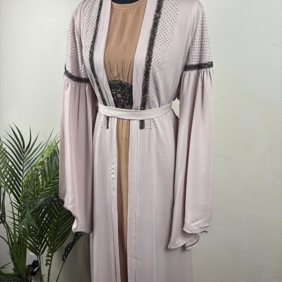 Blush Pink Open Abaya With Black Beaded Trim | 2 Piece Modest Kimono Set -  Etsy