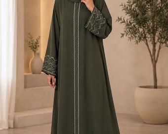 Olive Green Rhinestone Abaya