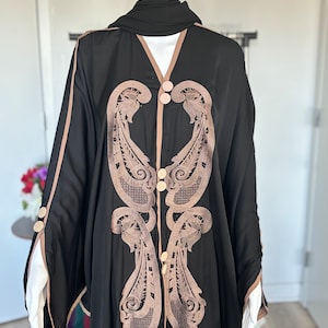 Modern Black Abaya/Rose Gold Embroidery Abaya | Black Abaya for Eid, Wedding Abaya/Special Occasion Black Abaya/Black Abaya for Ramadan